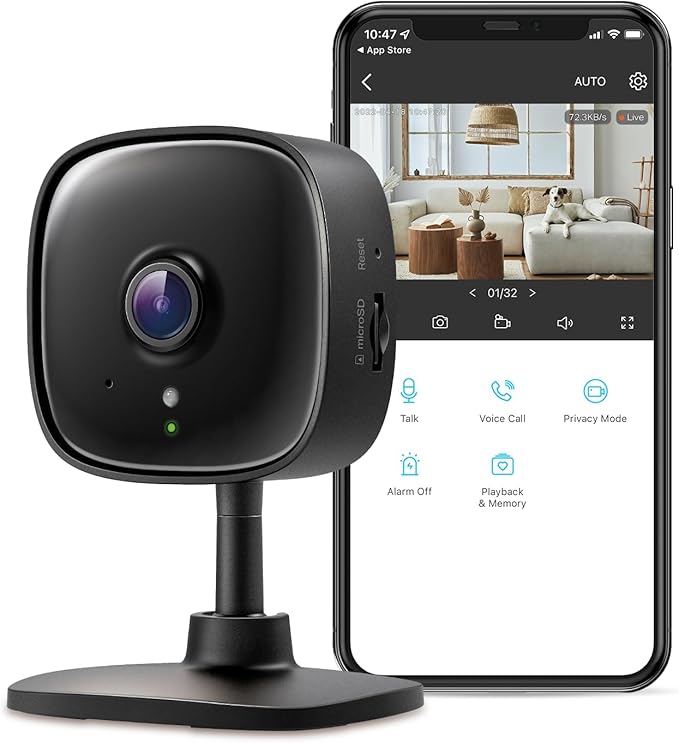Tapo 2K Indoor Wired Security Camera - Works as a Baby Monitor & Pet Camera, Person/Motion/Baby Cry Detection, 2-Way Audio, Siren, Subscription-Free Local Storage or Optional Cloud, Black, C111