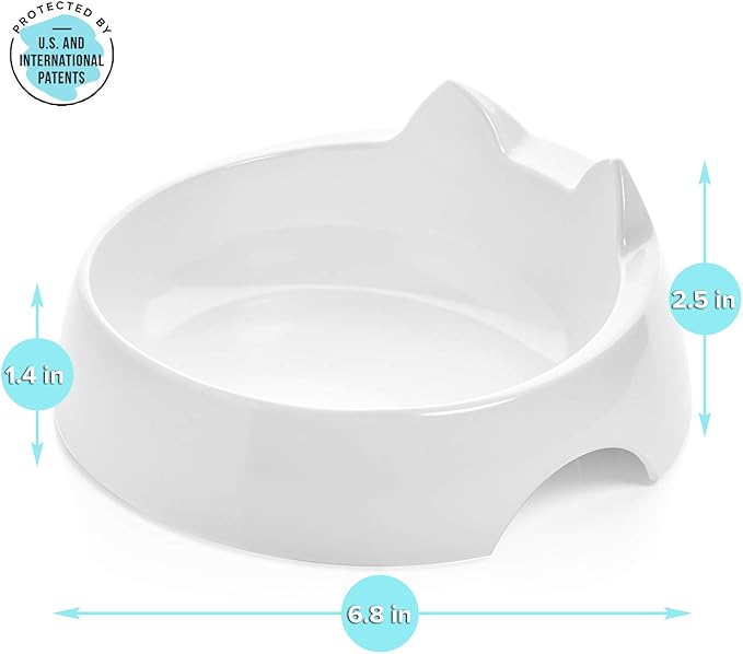 CatGuru Whisker Stress Free Cat Water Bowl, Reliefs Whisker Fatigue, Wide Cat Dish, Non Slip Pet Feeding Bowl, Shallow Pet Food Water Bowls, Non Skid Bowls for Cats (Marshmallow)