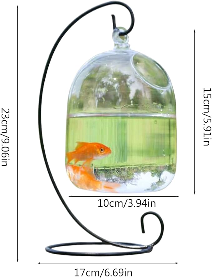 Hanging Transparent Fish Bowl with Stand, Space-Saving Glass Vase Aquarium for Home & Office