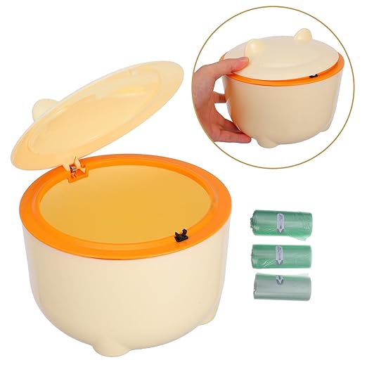 VILLCASE Closed Cat Litter Trash Can with Lid and Odor Seal, Plastic Waste Bin for Small Pets, Includes 90 Trash Bags, Portable Cat Poop Container for Bathroom and Desktop Use