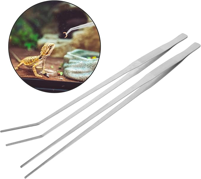 FRCOLOR 2pcs Handle Reptile Feeding Tongs Straight Curved Tweezers for Safe Handling of Crawling Pets and Aquatic Creatures Terrariums and Aquariums