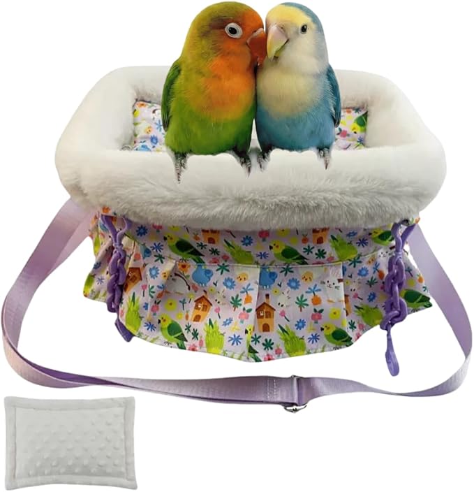 2 in 1 Warm Bird Carrier Bag, Bird Hammock Bed for Cage, Winter Travel Bag, Portable Parrot Outing Bag for Lovebird, Budgie, Conure, Quaker, Small Medium Birds (Purple,Small)