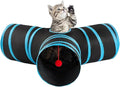 3 Way Cat Tunnel Collapsible Fun Pet Play Tube Toys for Cats, Kittens, Puppies & Rabbits - Portable Tunnel with Hanging Ball for Indoor Play, Hideout & Exercise