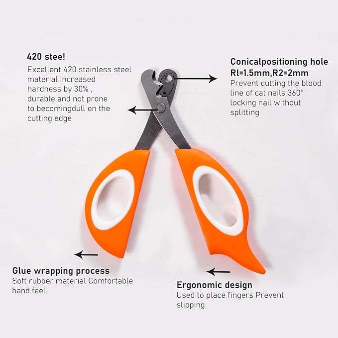 Cat Nail Clipper Cat Nail Trimmer Pet Nail Clippers Cat Claw Clipper Safety Guard Small Animals Nail Clippers with Hole Professional Grooming Tool for Puppy, Kitten, Dog, Rabbits Sharp & Safe (Orange)