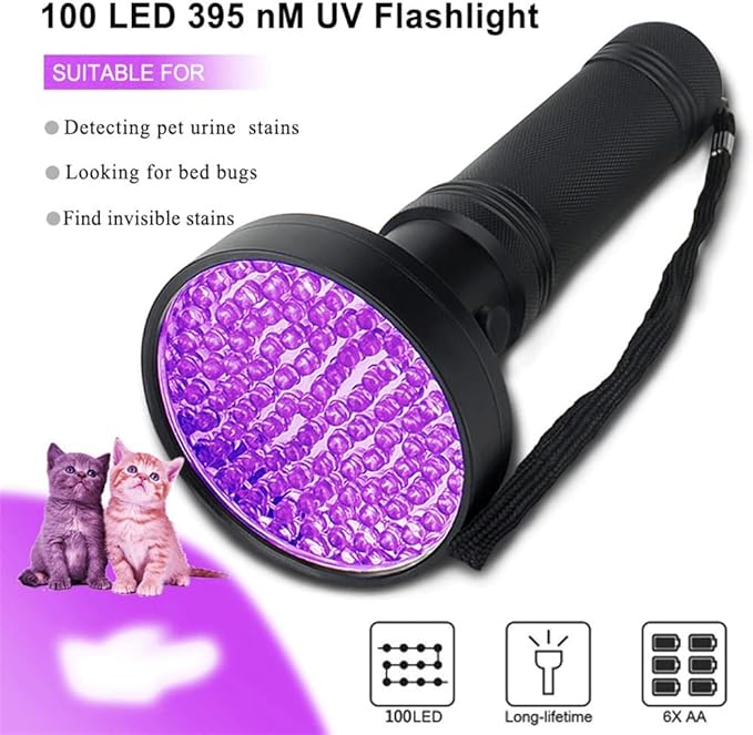 Portable High Brightness Flashlight Black Light for Pet Detector Urine Drying Stains Bugs (D 7.87 * 19cm)