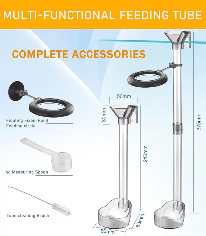 KINGYEENUO Shrimp Feeding Tube and Dish Set, Aquarium Feeder Tube Clear Shrimp Feeder, Fish Tank Feeding Supplies with Feeding Ring Cleaning Brush for Fish Tank Aquarium