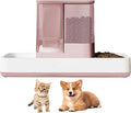 Automatic Cat Feeder and Water Dispenser, 2 in 1 Gravity Pet Food Feeder and Water Dispenser Detachable Cat Food Dispenser for Small Dogs and Cats, Pink