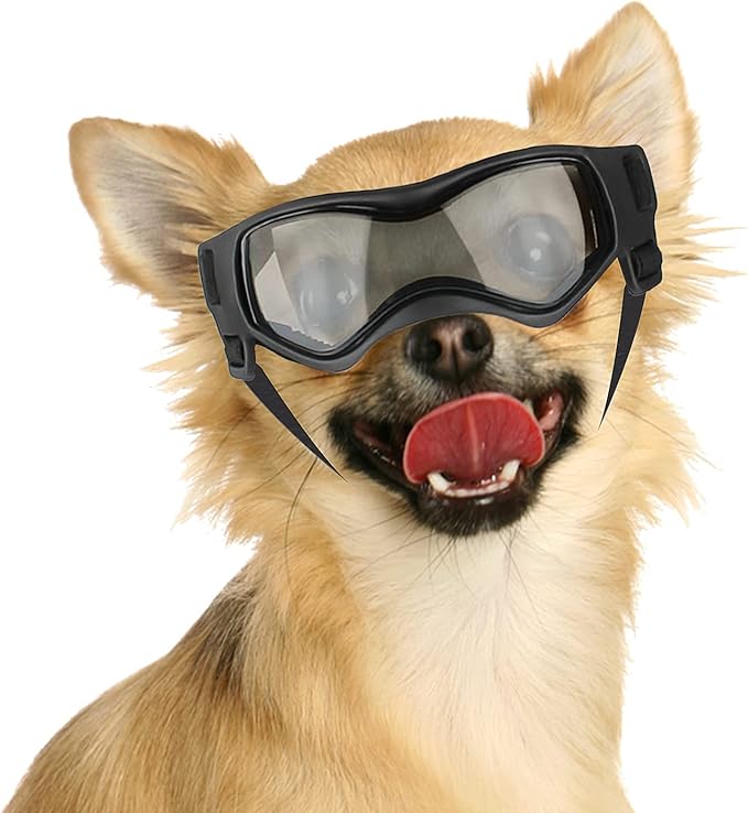 NAMSAN Dog Goggles Small Breeds, UV Protection Pet Sunglasses for Puppy, Windproof Dust-Proof, Adjustable Elastic Straps, Outdoor Driving Driving Cycling Small Dog Eye Protection, Black