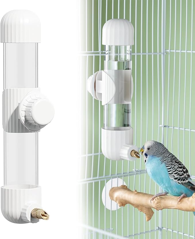 AOTU 7.4 Fl Oz Bird Water Dispenser Automatic No Mess Bird Water Feeder Parakeet Water Dispenser, Clear Cage Water Drinker for Conure Cockatiels African Grey Amazon Parrot Lovebirds & Canary