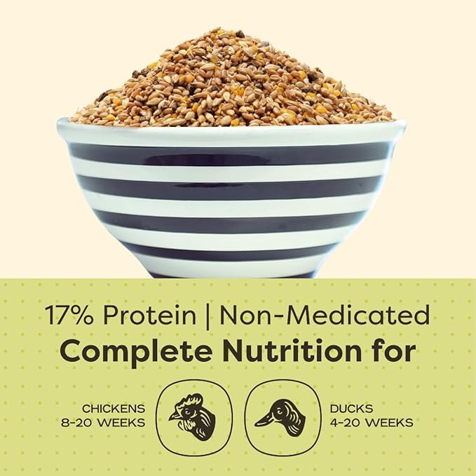 Scratch and Peck Whole Grain Grower Mash Chicken and Duck Feed - 10 lbs Bag - Corn-Free and Soy-Free - 17% Protein, Certified Organic and Non-GMO Project Verified Chicken Food (Pack of 2)