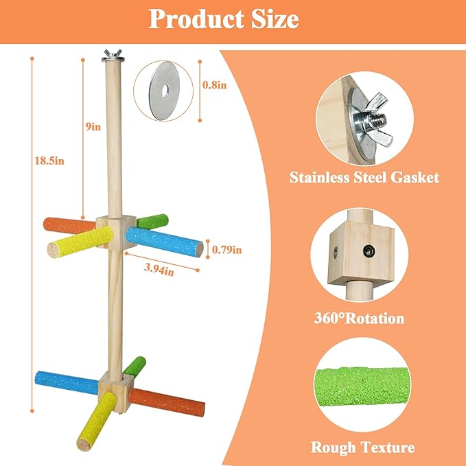 Bird Stand Perch Toy, Double Layer Spinning Parakeet Toys Exercise Wheel Cockatiel Toy for Cages Wooden Perchs for Small & Medium Birds Bird Cage Accessories for Parakeets Lovebirds Conures Budgies