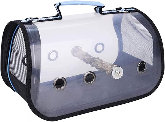 qiuqiu Bird Carrier Bag, Multifunctional, for Pets, Parrots, Cage, Light, Portable, with Shoulder Strap, Breathable, Double Zipper, Outdoor, Camping, Transparent-Blue