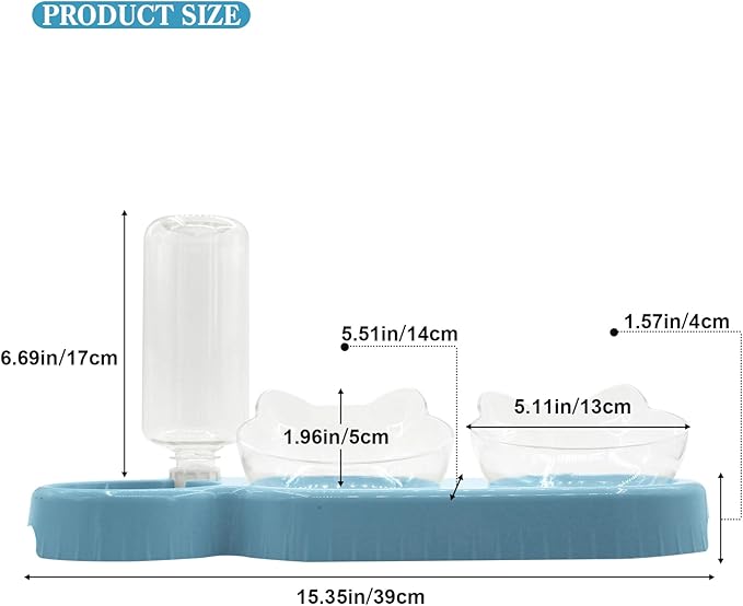 Sky Blue Triple Cat Bowls with 15 Tilt, 3-in-1 Automatic Water & Food Feeder, Whisker-Friendly Elevated Dishes for Small Cats & Puppies