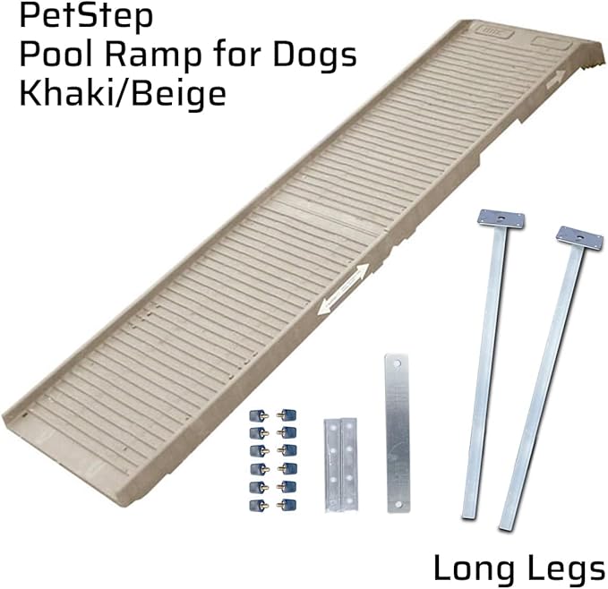 PetStep Dog Ramp for Pools - (Standard Legs, Khaki/Beige)- Small and Large Dog Pool Ramp for Above-Ground and In-Ground Pools