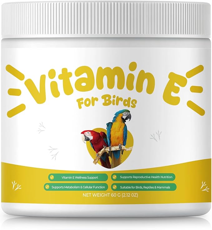 Vitamin E Supplement for Birds – Powder Vitamin E Supports Feather Condition & Cellular Function, Daily Nutrition Support