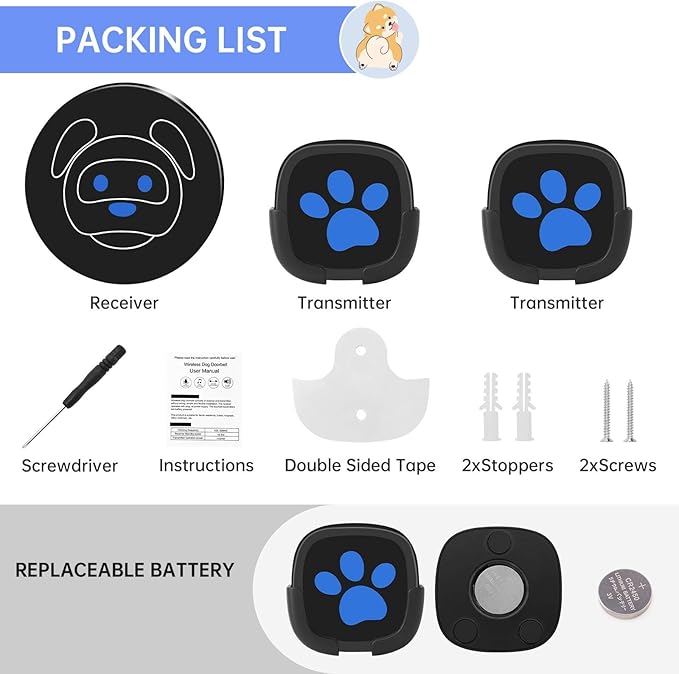 Dog Door Bell for Potty Training, Wireless Dog Doorbell Ring to Go Outside, IP65 Waterproof Touch Buttons, 55 Melodies & 1000 Feet Range
