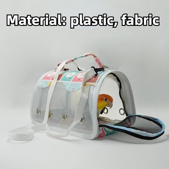Bird Carrier Bag Bird Travel Cage with Indestructible Stainless Steel Mesh, Feeder Cups and Stand Perch, Portable Bird Travel Bag, Pet Transparent Breathable Travel Cage (Colorful,Medium)