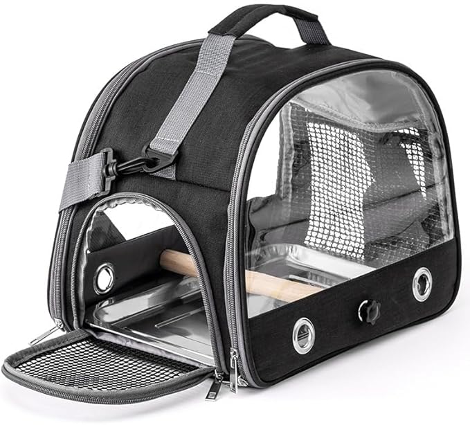 Portable Bird Carrier Bag, Parrot Breathable Shoulder Bag, Travel Parakeet Travel Cage with View Window, Small Bird Rat Clear Cage with Standing Perch Tray, Pet Outdoor Vet Visit Holder Handbag