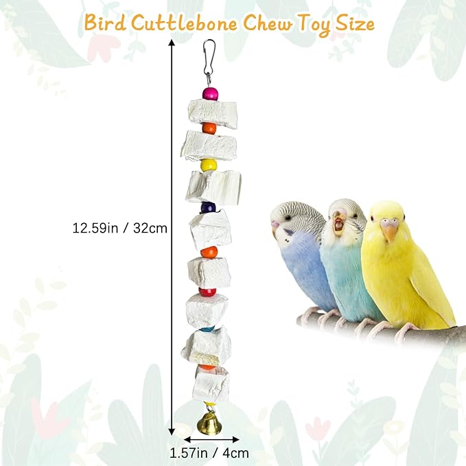 Hamiledyi 2 Pack Bird Toys with Eight Cuttlebone - Natural Calcium Chew Toy for Beak Grinding, Hanging Wooden Cage Accessories for Parakeets, Budgies, Cockatiels, Lovebirds(Style B)