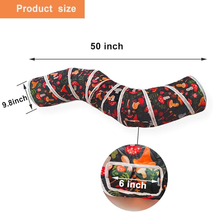 Cat Tunnel Tube Toys，Tunnels for Indoor Cats, Collapsible Interactive Toy with Balls for Rabbits, Kittens, Ferrets, Puppy (S - 2 Way Mushroom)