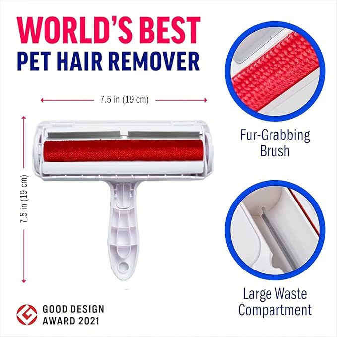 Pet Hair Remover and Reusable Lint Roller - Cat and Dog Hair Remover for Furniture, Couch, Carpet and Bedding - Portable, Multi-Surface Fur Removal Tool
