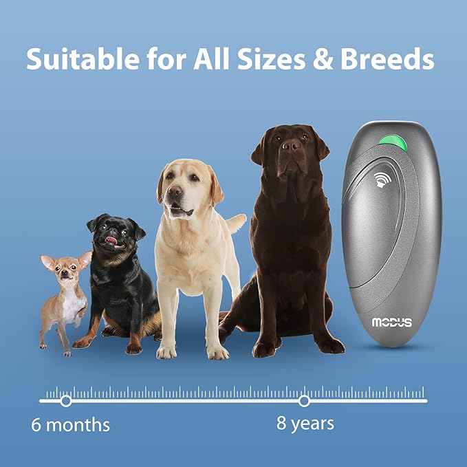 MODUS Dog Barking Control Devices 3 Modes Ultrasonic Dog Training and Anti-Barking Device Rechargeable Dog Barking Deterrent Devices.Alternative to Anti bark collar,Barking Silencer Indoor and Outdoor