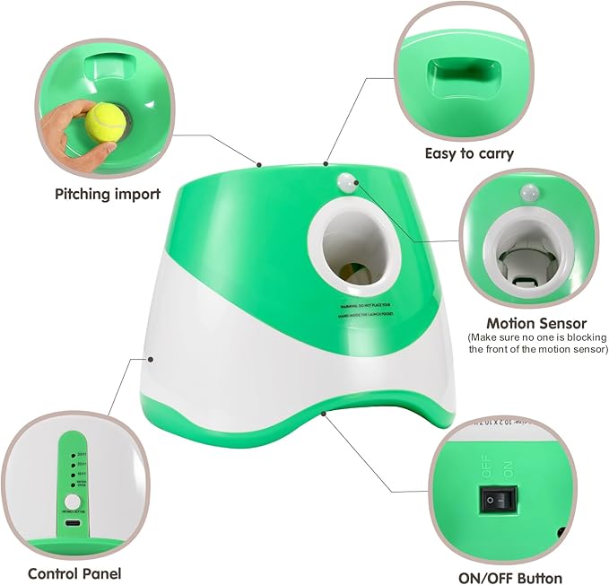 Automatic Dog Ball Launcher, Rechargeable Electric Pet Ball Thrower with One - Button Control, 3 Distance Settings & Soft Tennis Balls - Promotes Exercise Indoors & Outdoor (Fluorescent Green)