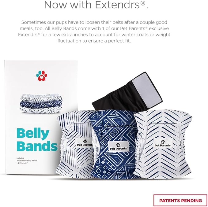 Pet Parents® Washable Belly Bands for Male Dogs (3pack) + Extendrs® of Durable Dog Diapers Male, Premium Male Dog Diapers & Dog Wraps (Large, Kahuna)