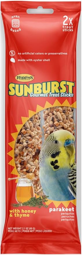 Higgins Sunburst Gourmet Avian Treat Stick for Parakeets. Honey & Thyme 2pk. 2.1oz