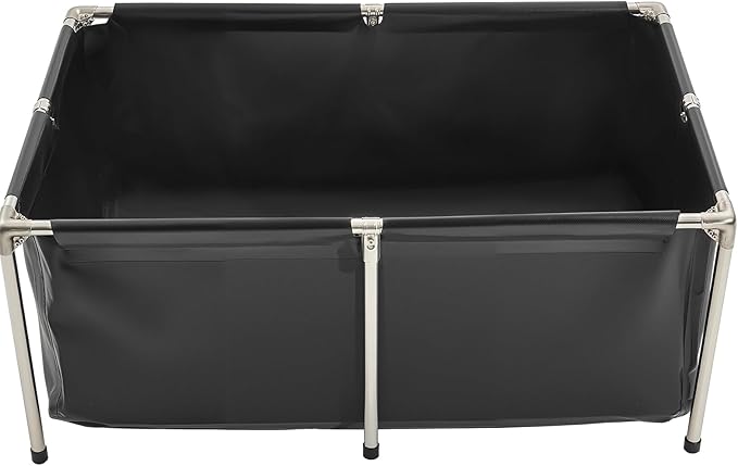 Happybuy 126.8-Gallon Black Rectangular Fish Pond - Foldable Above Ground PVC Koi Tank with Stainless Steel Frame & Drain Valve for Aquaculture and Breeding