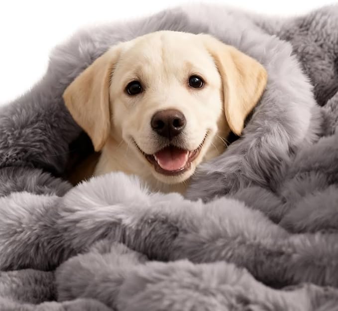 Dog Blanket Self-Warming Throw for Medium & Large Dogs, Dual-Side Sherpa Plush, Thick Crate Bed Cover & Car Seat Mat, Anti-Static Machine Washable No Shrink, 39x30 Inch Gray