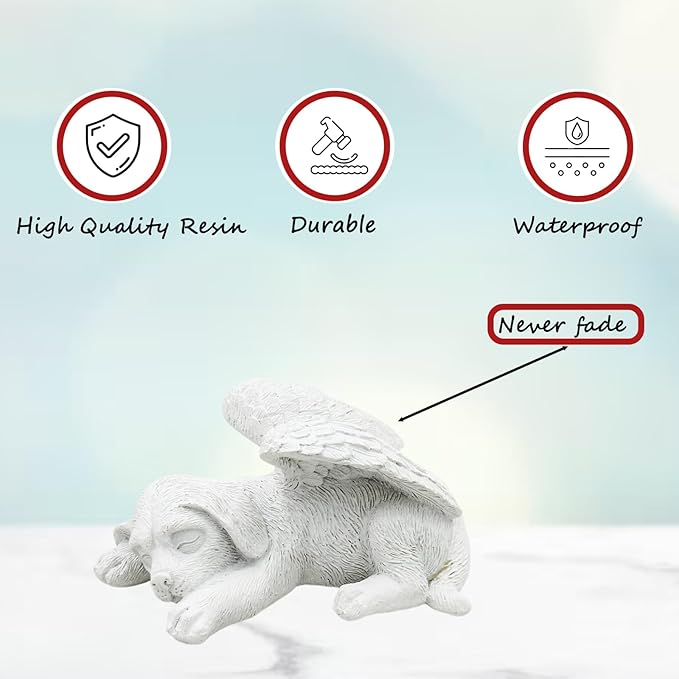 Small Dog Angel Pet Memorial Grave Marker Tribute Statue，Resin Sleeping Dog Statue with Wings for Garden,Indoor,Pet Grave Markers,and Loss of Dog Sympathy Gift