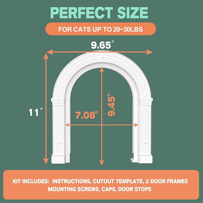 Cat Door for Interior Doors Large - No-Flap, No Training Needed, Fits Cats Up to 25 lbs, Easy Installation, Installs in Minutes, Lockable, Fits 1.25" to 1.75" Thick Solid & Hollow Doors
