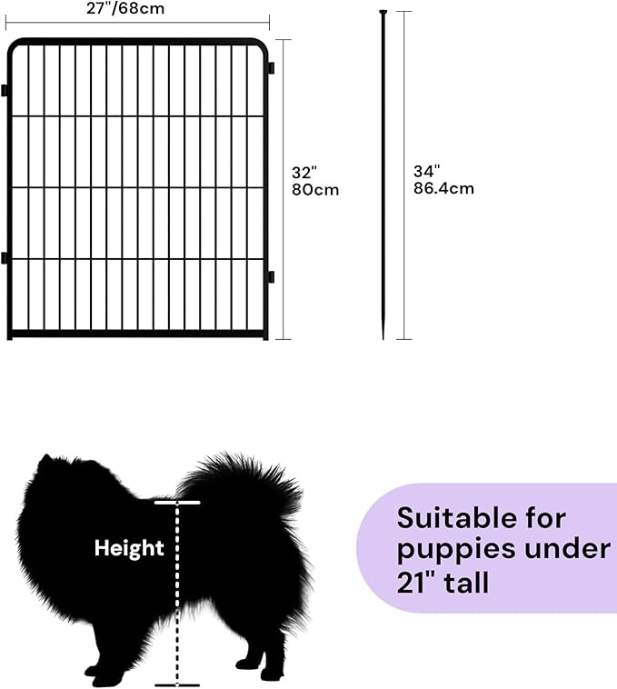 SunsGrove Dog Playpen Outdoor, Heavy Duty 32 Inch 4 Panels Play Pen for Small and Medium Dogs, Free and Safe Play Dog Fence, Black