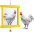 Sadnyy 1 Pcs Chicken Mirror Toys Extra Large 10.6 x 10 Inch Big Hanging Swing Mirror with Bell Wooden Pecking Toy for Hens Birds Parrots Coop Roosters (Square,Yellow)