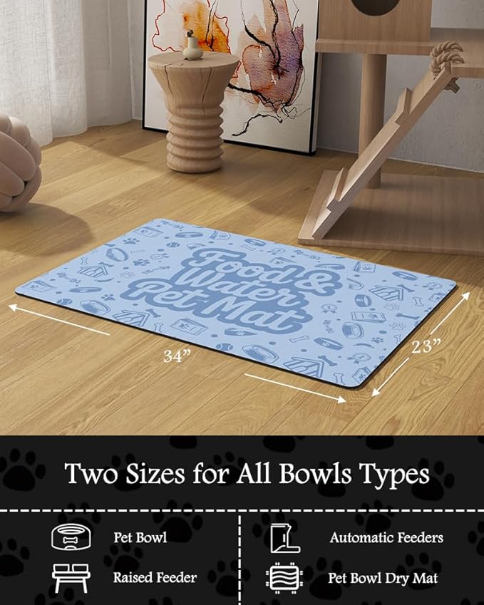 Pet Feeding Mat-Absorbent Dog Mat for Food and Water Bowl-No Stains Quick Dry Water Dispenser Mat-Dog Accessories Pet Supplies-Bowl for Messy Drinkers（Words,23"x34"