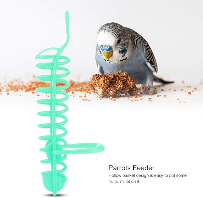 Fdit Parrots Feeder Basket Plastic Food Fruit Feeding Perch Stand Holder for Pet Bird Supplies Fruit Vegetable Millet Container(Green)