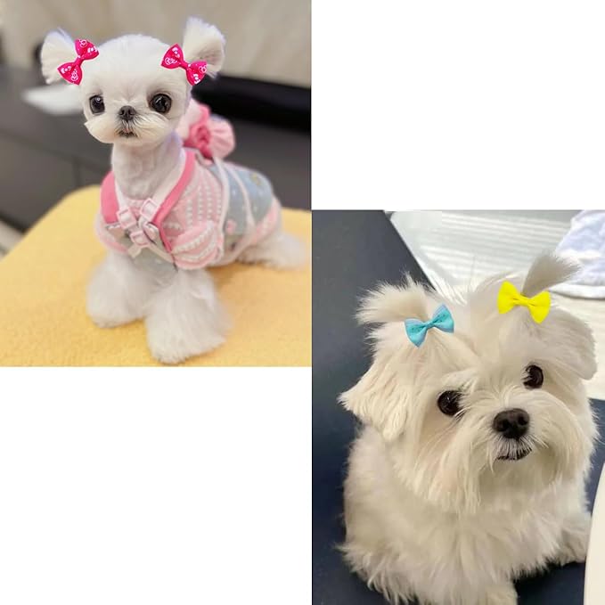 Dog Hair Bows Cute Puppy Dog Bowknot Hair Ties Bulk with Rubber Bands Hair Accessories Bow Pet Grooming Products 40PCS