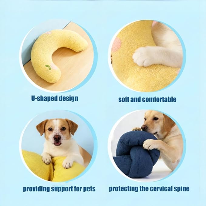 TJE Pet Calming Pillow Soft Plush Washable - Neck Support, Anxiety Relief, Joint Comfort for Small/Medium/Large Dogs & Cats (White Semicircle)