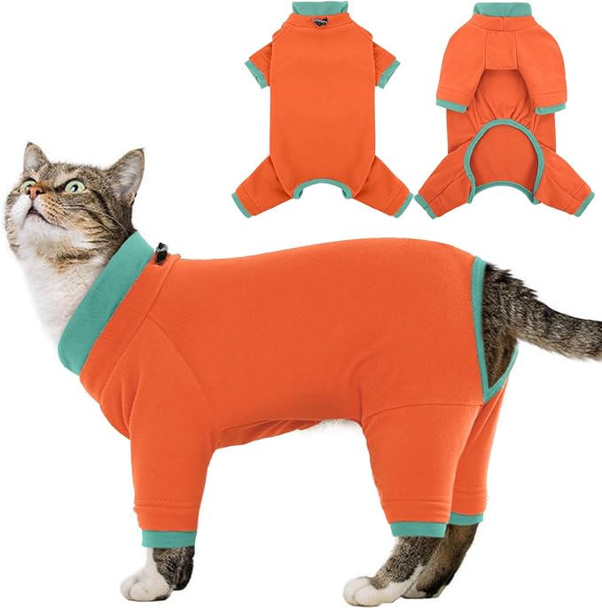 Sticky Cat Clothes Stretchy, Sphynx Hairless Sweater & Pajamas for Cats only, Soft Cat Onesie for Cats After Surgery Female Male & Hair Loss Prevention, Orange M