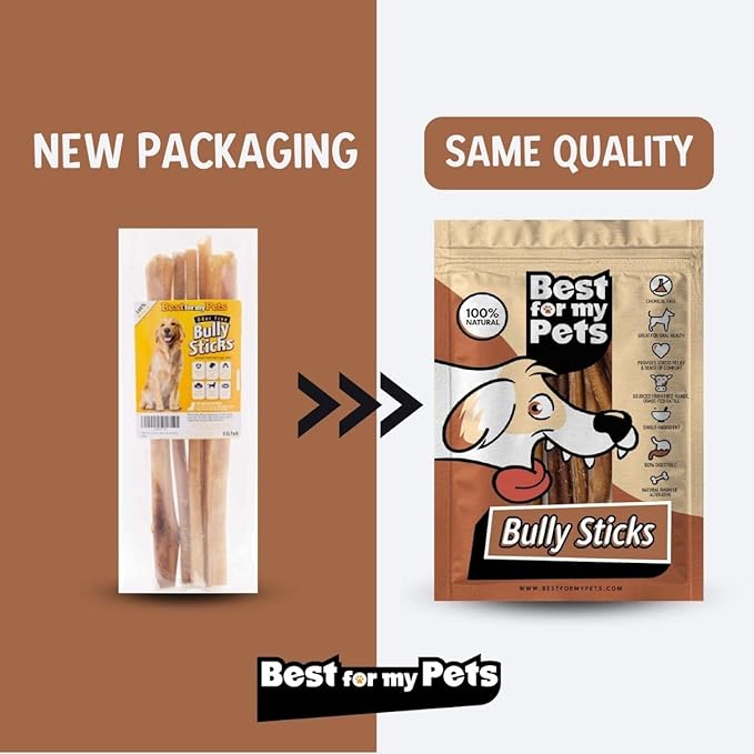Best For My Pets 12‑Inch Odor‑Free 100% Beef Bully Sticks, 8 oz Bag – Long‑Lasting Single‑Ingredient Dental Dog Chews for Medium & Large Breeds, USA‑Inspected Rawhide Alternative