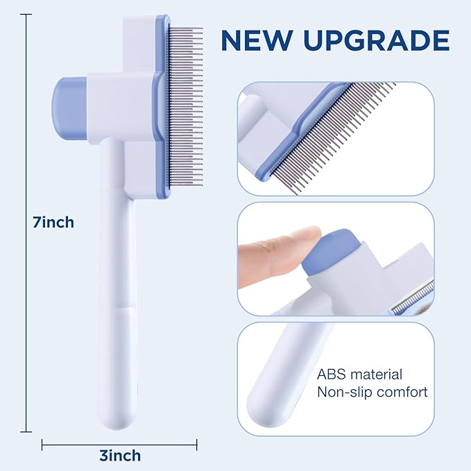 Cat Comb Dog Comb– Pet Hair Removal Tool for Fleas, Lice (Suitable for Cats & Dogs). Cat Brush with Release Button, Self-Cleaning Design, and Long & Short Stainless Steel Teeth for Shedding