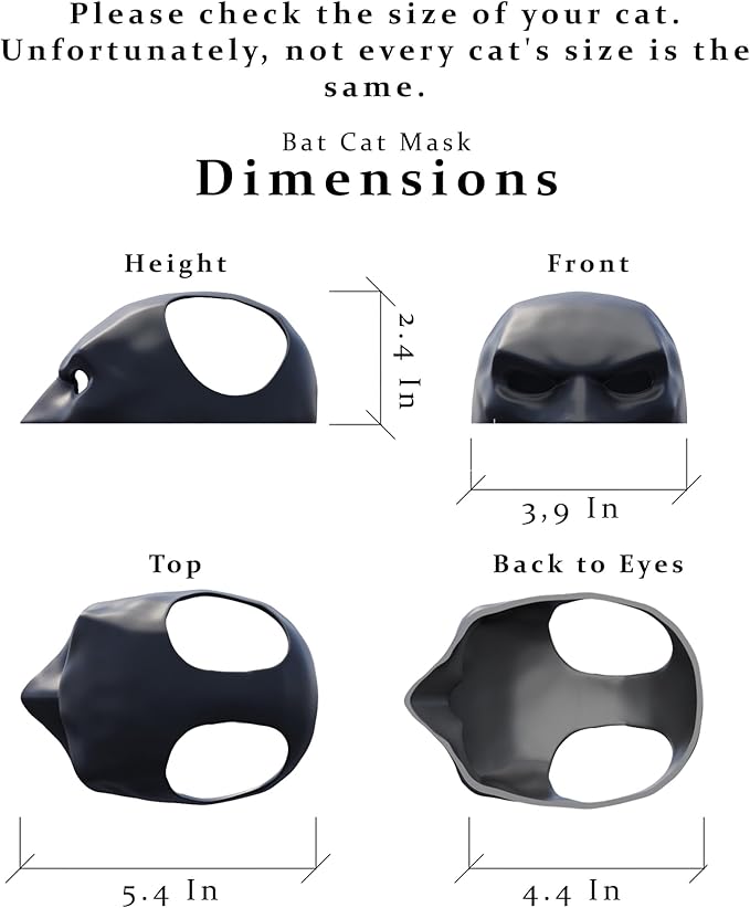 Black Bat Cat Mask and Cloak Costume for Indoor Cats, Funny Superhero Pet Outfit for Christmas, Cosplay, Parties and Photoshoots, Hooded Cape for Cats – Big Size