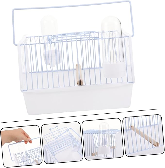 Happyyami 1set Portable Bird Carrier Cage Lightweight Travel Cage for Parrots for Hiking Shopping and Camping Breathable Metal Structure for Parakeets and Conures