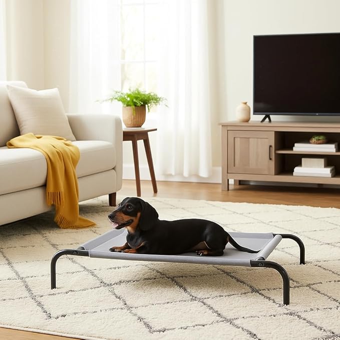 Amazon Basics Cooling Breathable Elevated Dog Bed with Metal Frame for Small Dogs, 36 x 22 x 7.5 Inch, Grey