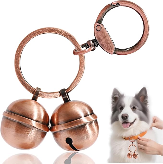 Copper Dog Bells for Collars with Quick-Release Clasp - Audible Safety Trackers for Medium to Large Dogs, Outdoor Collar Accessories(Glossy Copper)