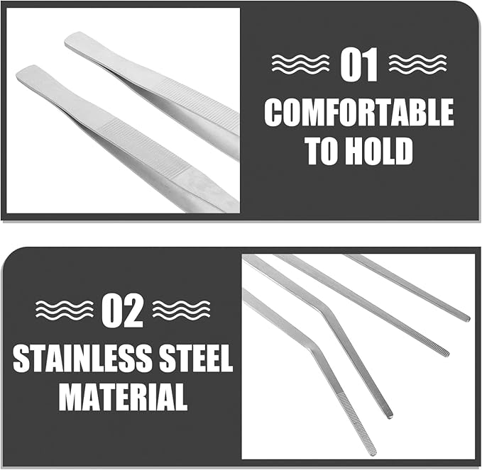 Housoutil 2pcs Extra Large Feeding Tongs for Reptiles and Fish Heavy Duty Metal Tweezers Straight Curved for Precise Handling and Feeding of Lizards Turtles and