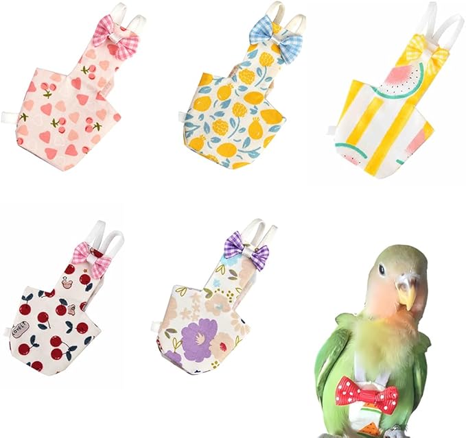 5 Pieces Bird Diapers Flight Suite Liners Reusable Washable Protective Nappy Clothes with Layer Cute Suit for Budgerigar Lovebird Cockatiel Monk Parakeet Crested myna (Female Crested myna)