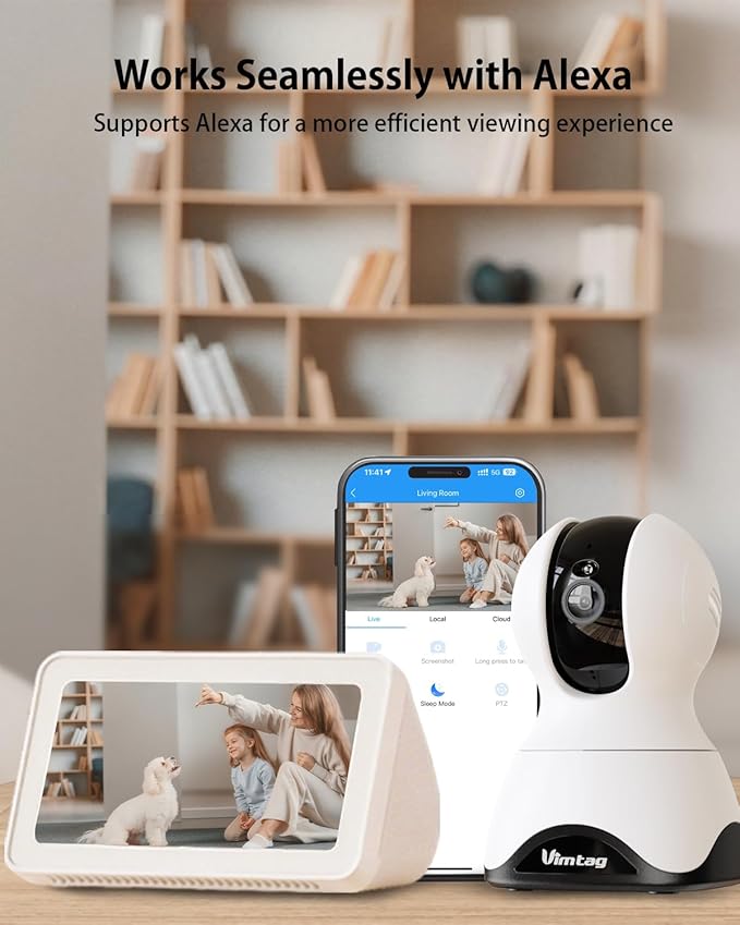 VIMTAG 5G Pet Camera Indoor with Phone APP, 4MP Dog Camera with Speaker, 360° Pan/Tilt Baby Monitor, Security Cameras for Home/Room/Nanny, Dual-Band WiFi, Motion Tracking, 2-Way Audio, Cloud & SD Card