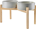 SPUNKYJUNKY Elevated Dog Bowls Ceramic, 8.3'' Dogs Food Water Bowls Raised with Non-Slip Bamboo Stand for Large Sized Breed Microwave Dishwasher Safe - 60 OZ,Grey